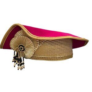 Vintage Just For You New York Gold & Pink Hat With Beaded Tassels